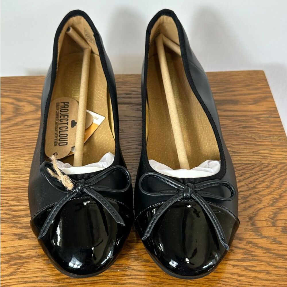 Project Cloud Women's All Seasons Black Ballet Flats Patent Toe Size 8 NWT
